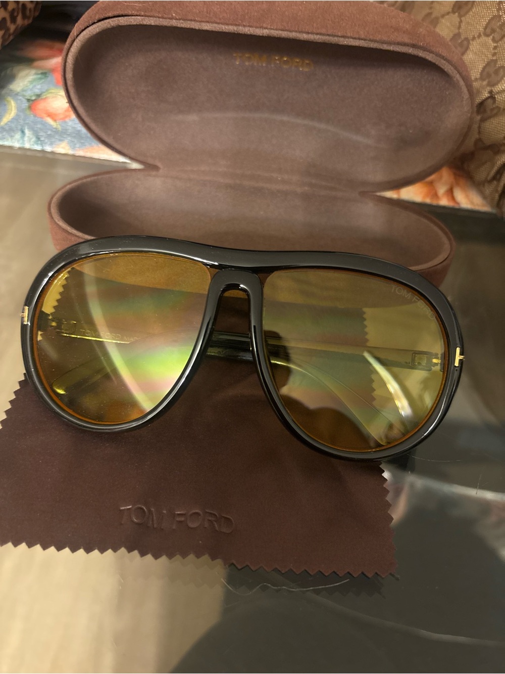 Tom Ford Black Aviator Sunglasses with Brown-Gold Lenses